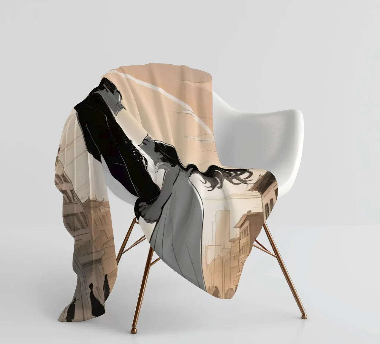 Coppia che si tiene per mano in una strada cittadina con sole ed edifici coperta in pile da DesignDoodle
