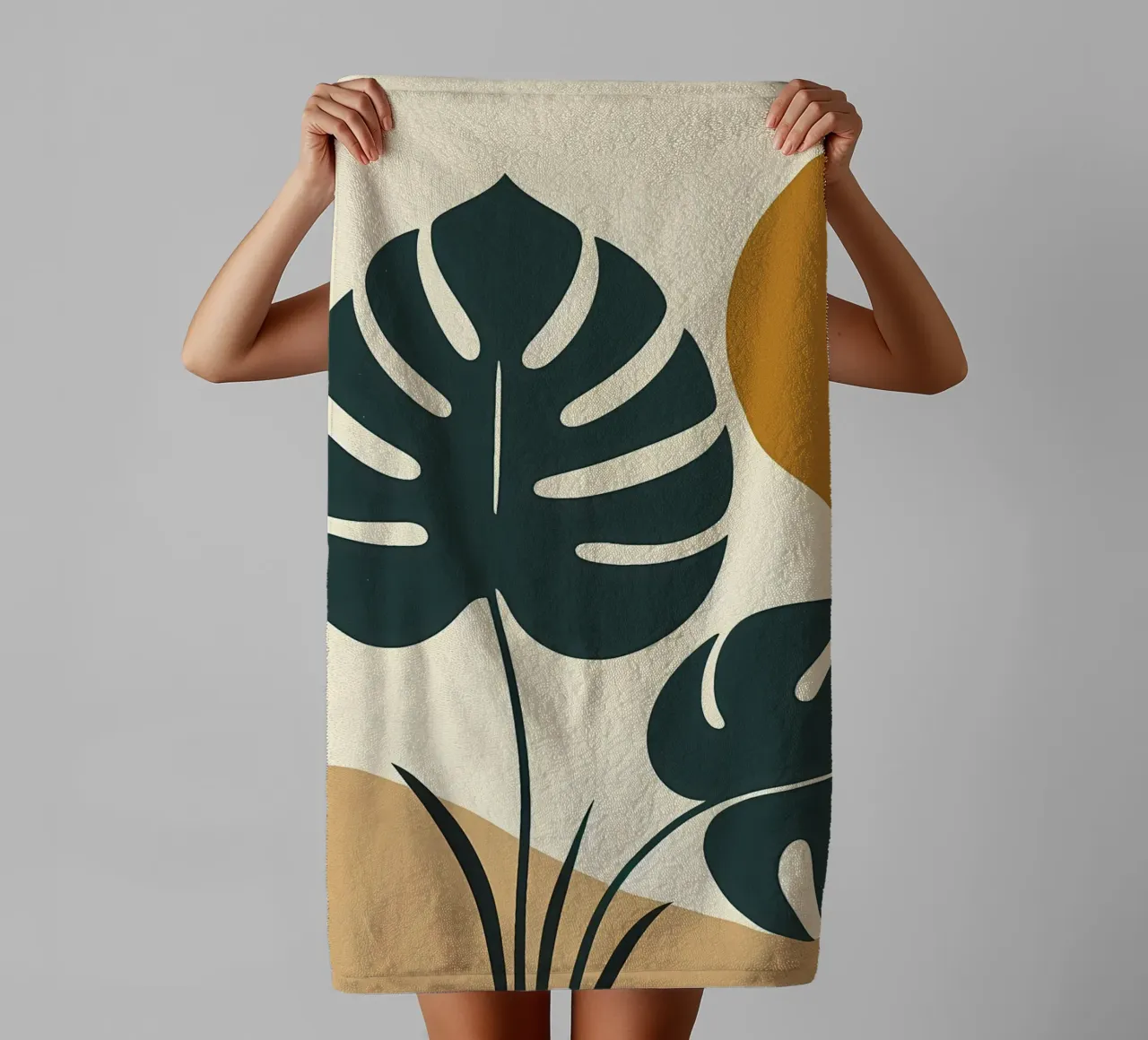 Minimalist Modern Boho Monstera Leaf Abstract towel by Bloom And Brush