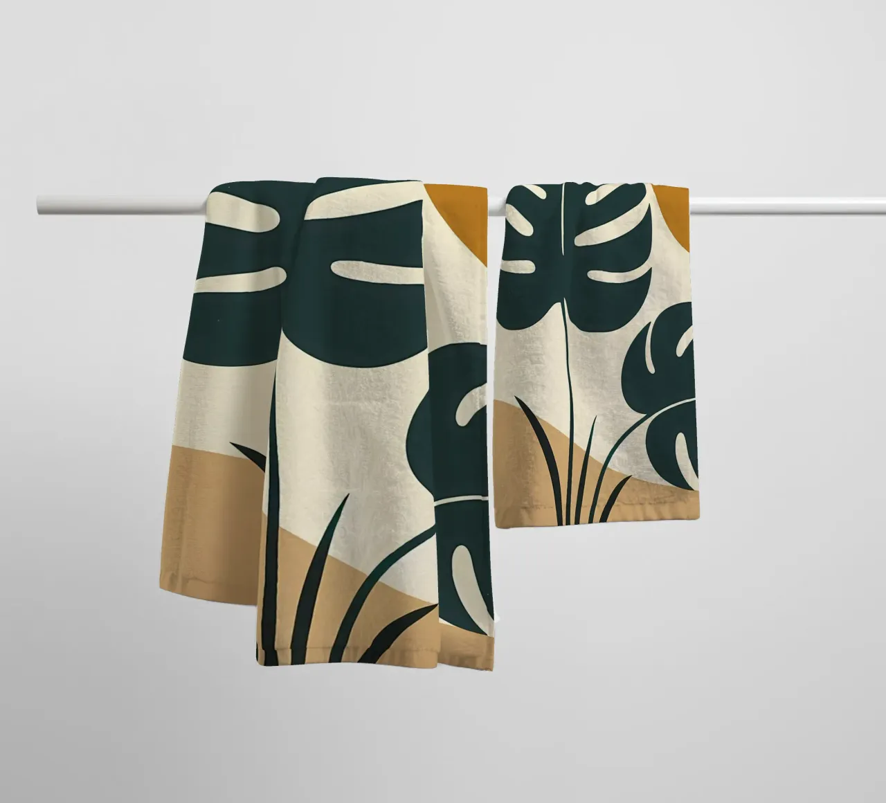 Minimalist Modern Boho Monstera Leaf Abstract towel by Bloom And Brush