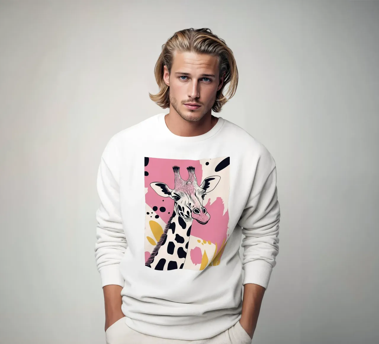 Ritratto di giraffa con sfondo rosa astratto felpa da Damion Francis
