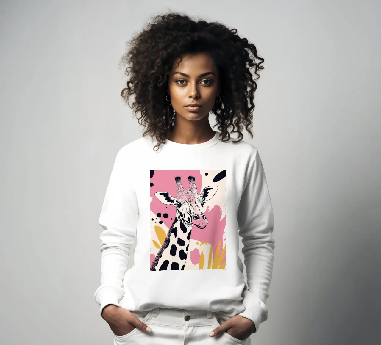 Ritratto di giraffa con sfondo rosa astratto felpa da Damion Francis