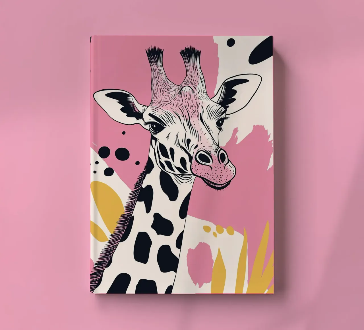 Giraffe Portrait with Abstract Pink Background notebook by Damion Francis