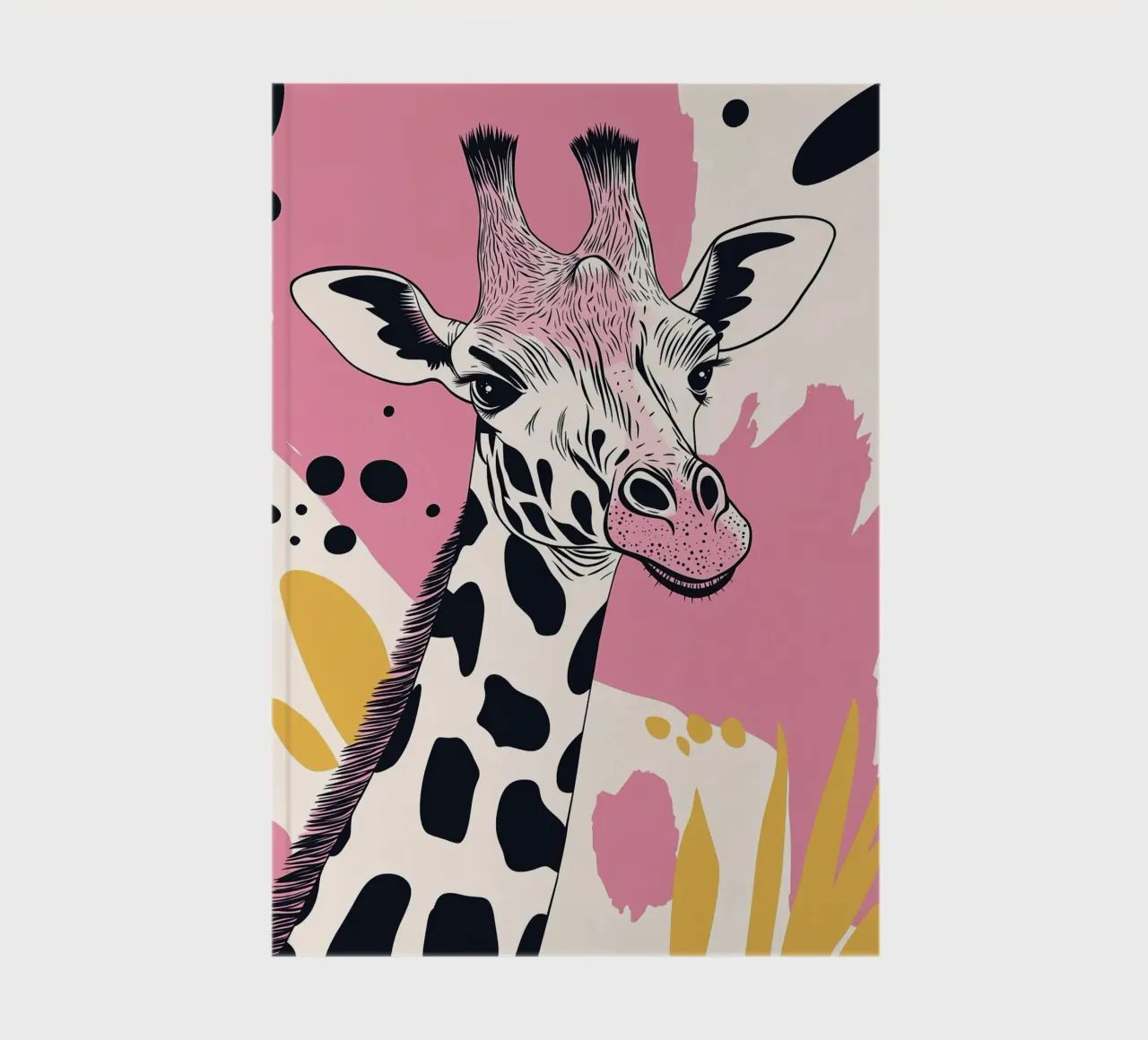 Giraffe Portrait with Abstract Pink Background notebook by Damion Francis