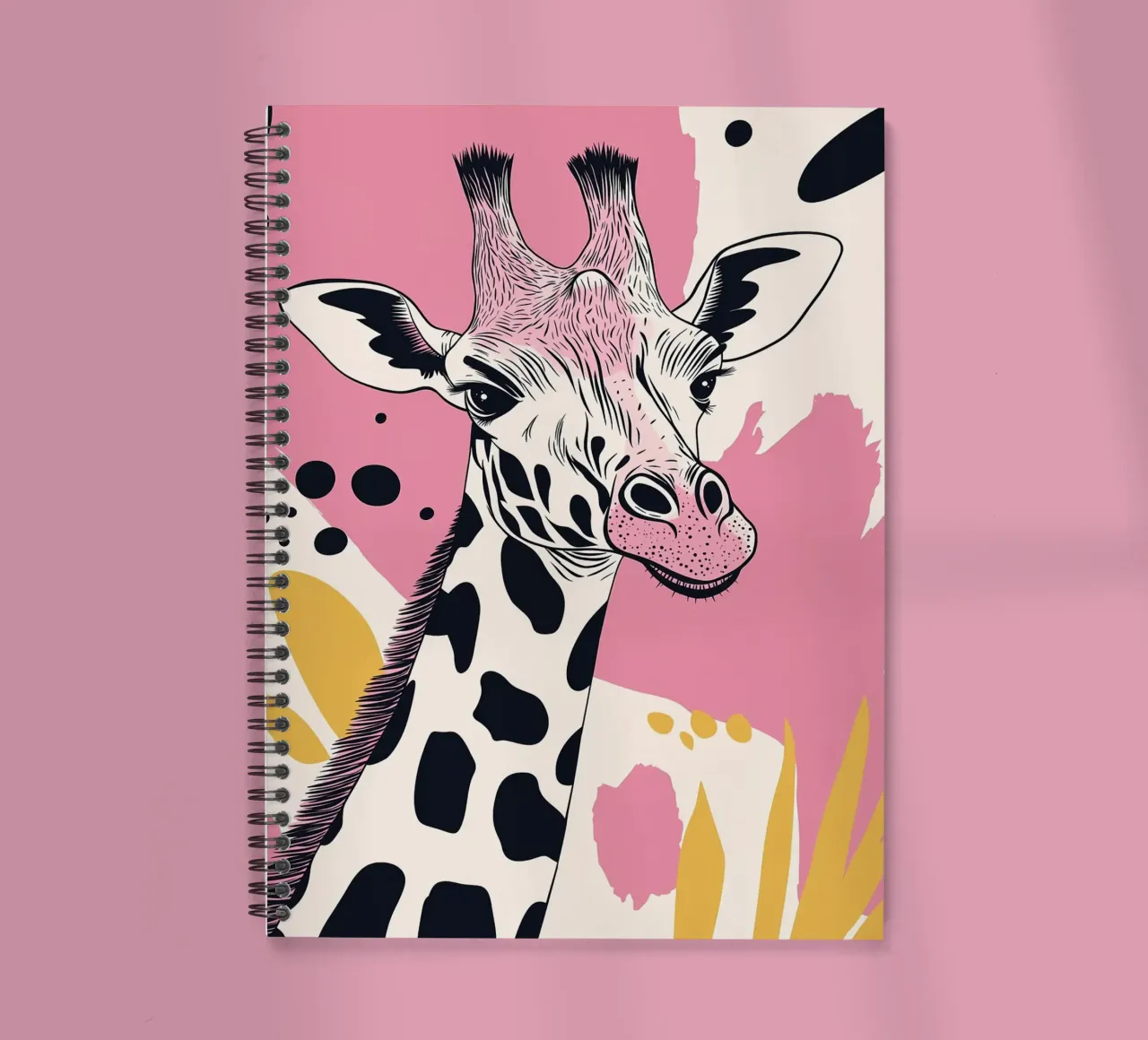 Giraffe Portrait with Abstract Pink Background spiral notebook by Damion Francis