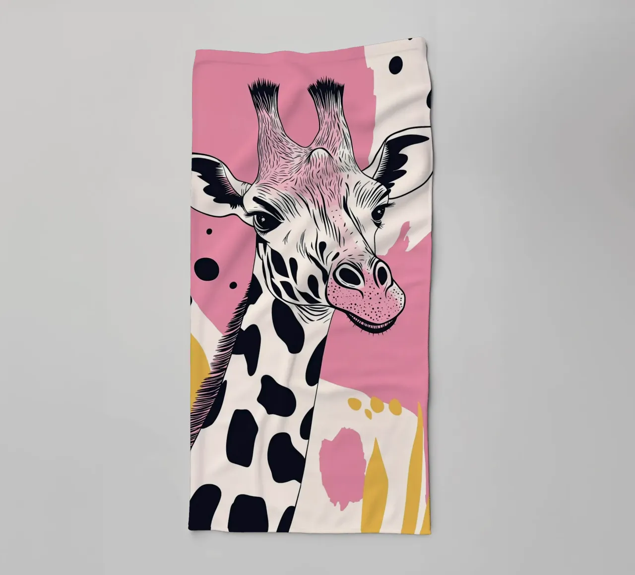 Giraffe Portrait with Abstract Pink Background towel by Damion Francis