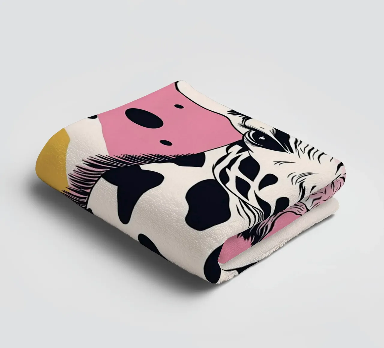 Giraffe Portrait with Abstract Pink Background towel by Damion Francis
