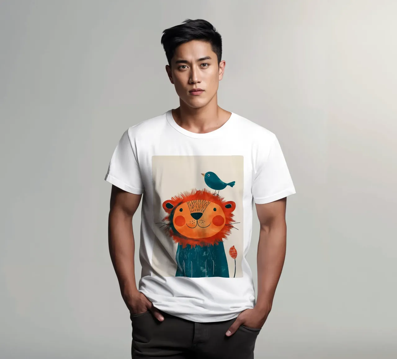 Leone gioioso con uccello t-shirt da Damion Francis
