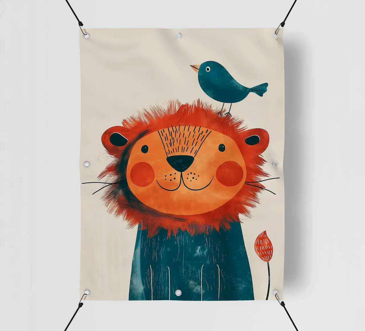 Leone gioioso con uccello telo in pvc da Damion Francis