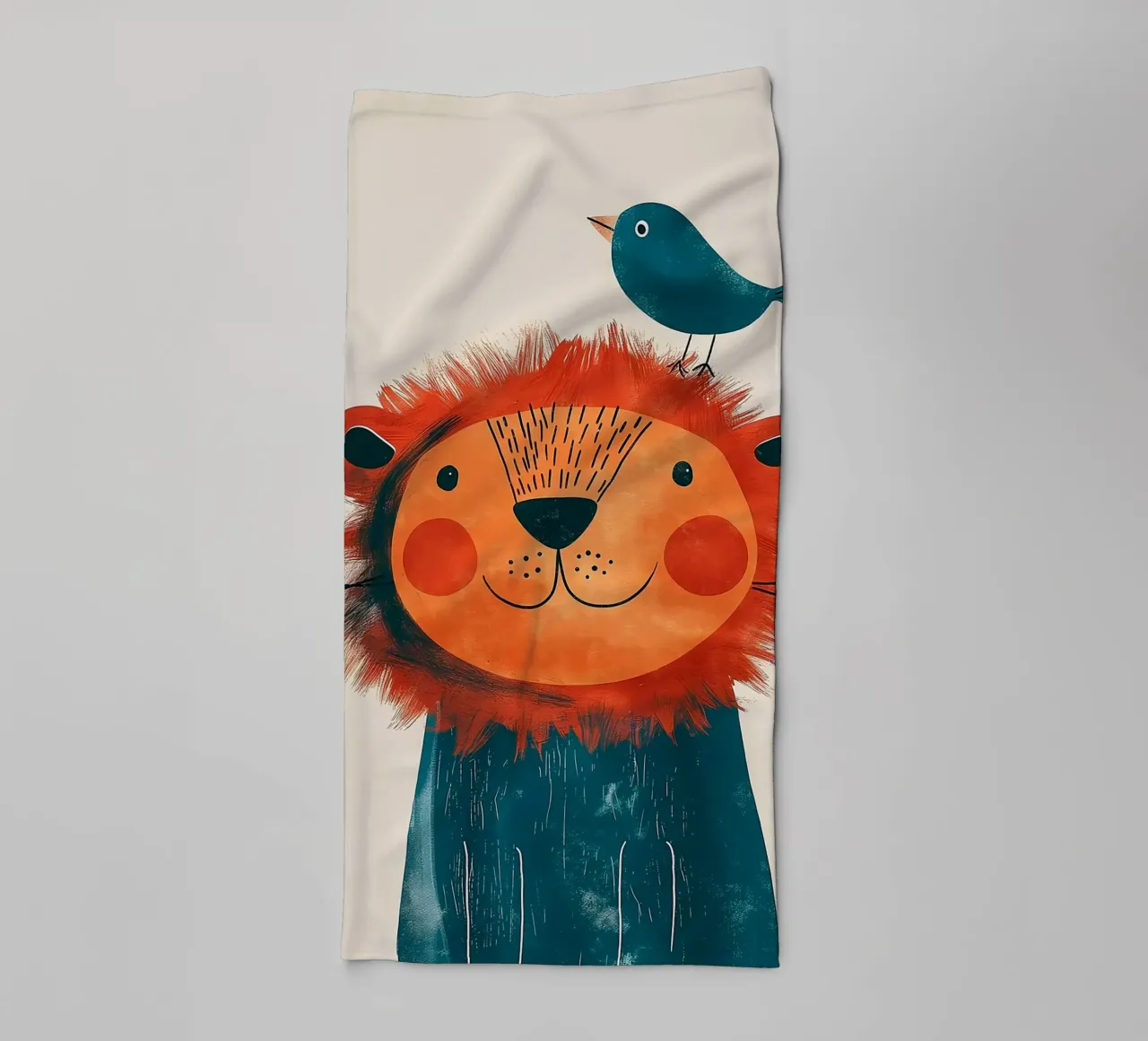 Joyful Lion with a bird towel by Damion Francis