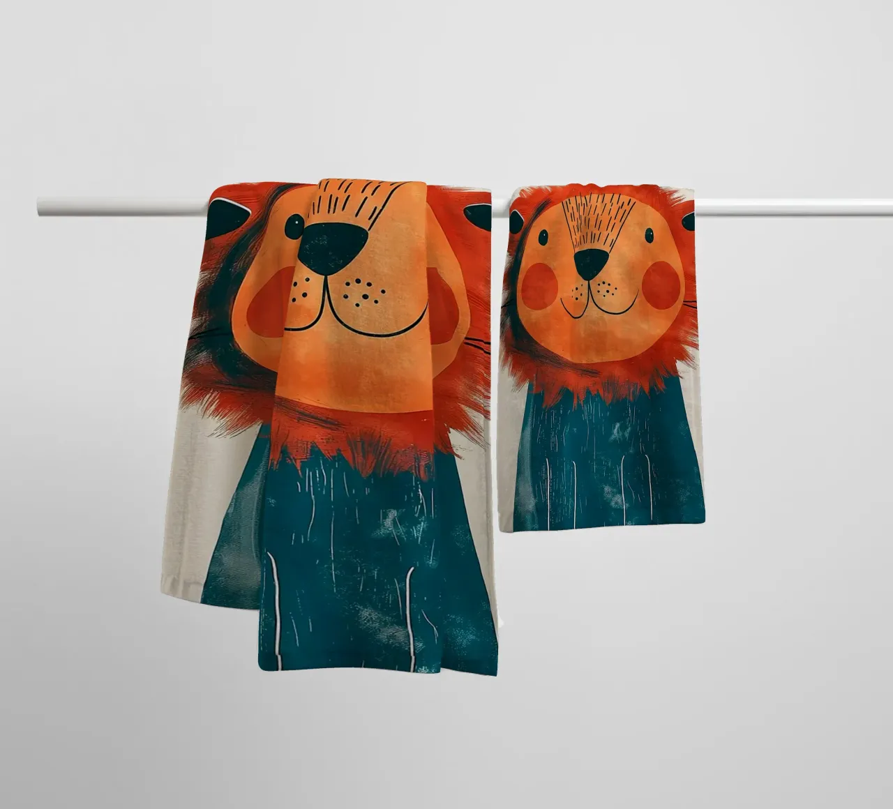 Joyful Lion with a bird towel by Damion Francis