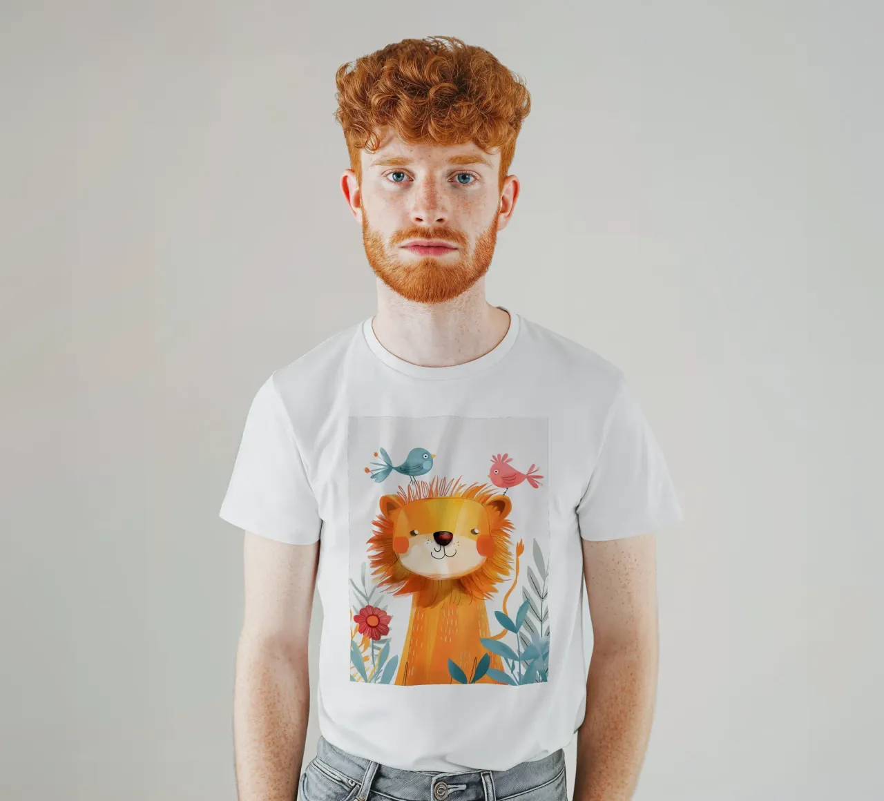 Leone gioioso con uccello t-shirt da Damion Francis