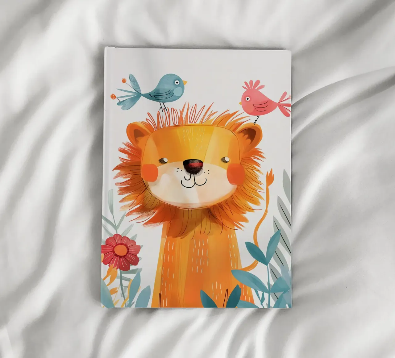 Joyful Lion with a bird notebook by Damion Francis