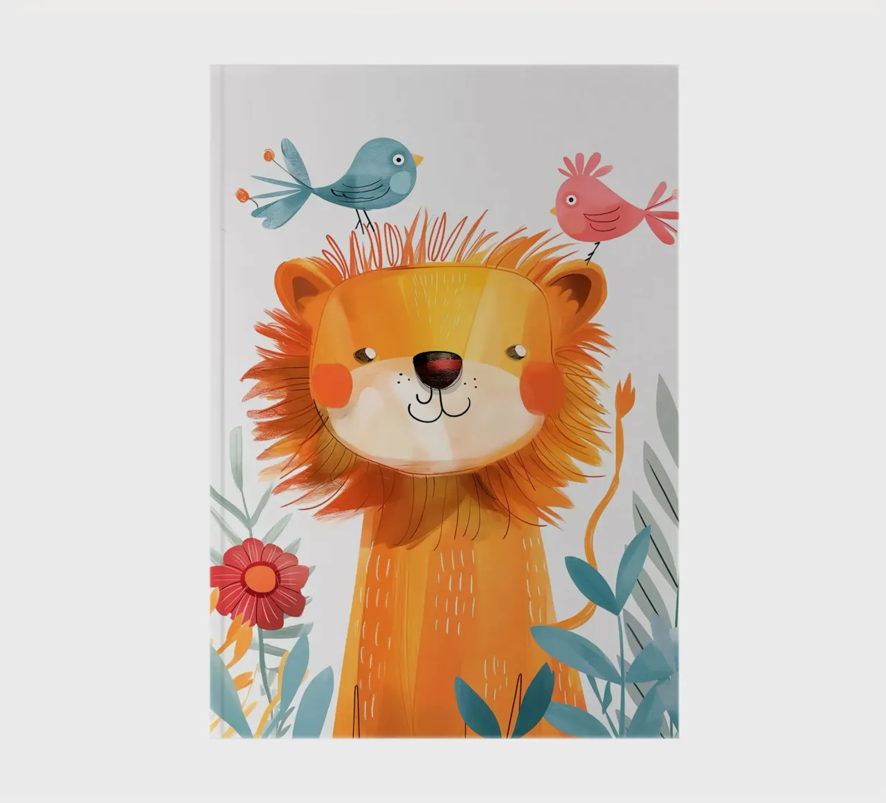 Joyful Lion with a bird notebook by Damion Francis