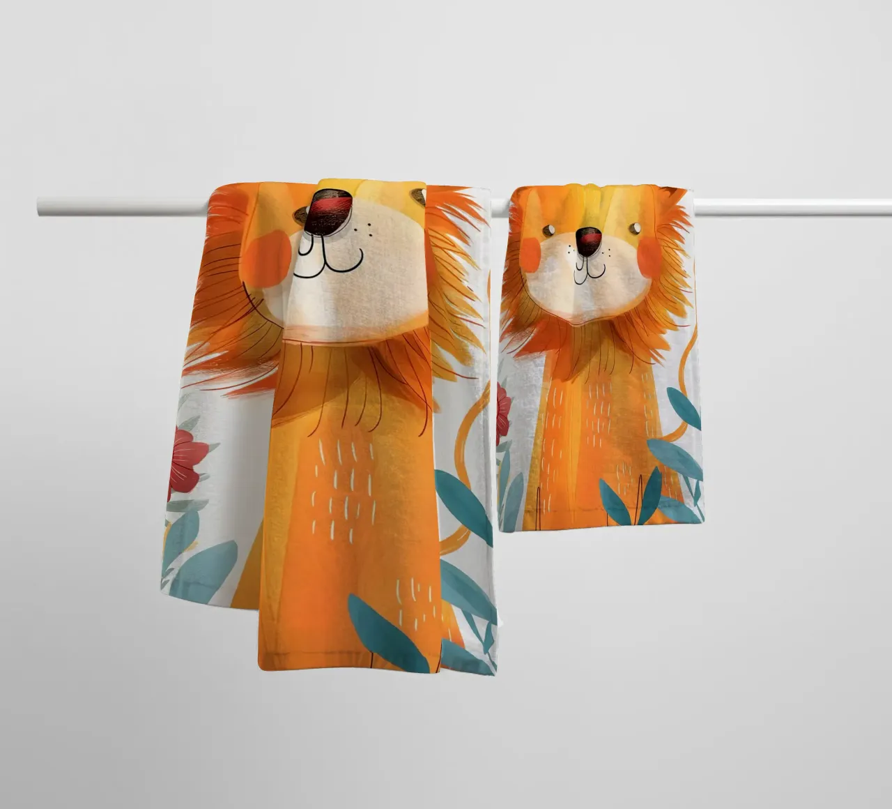 Joyful Lion with a bird towel by Damion Francis