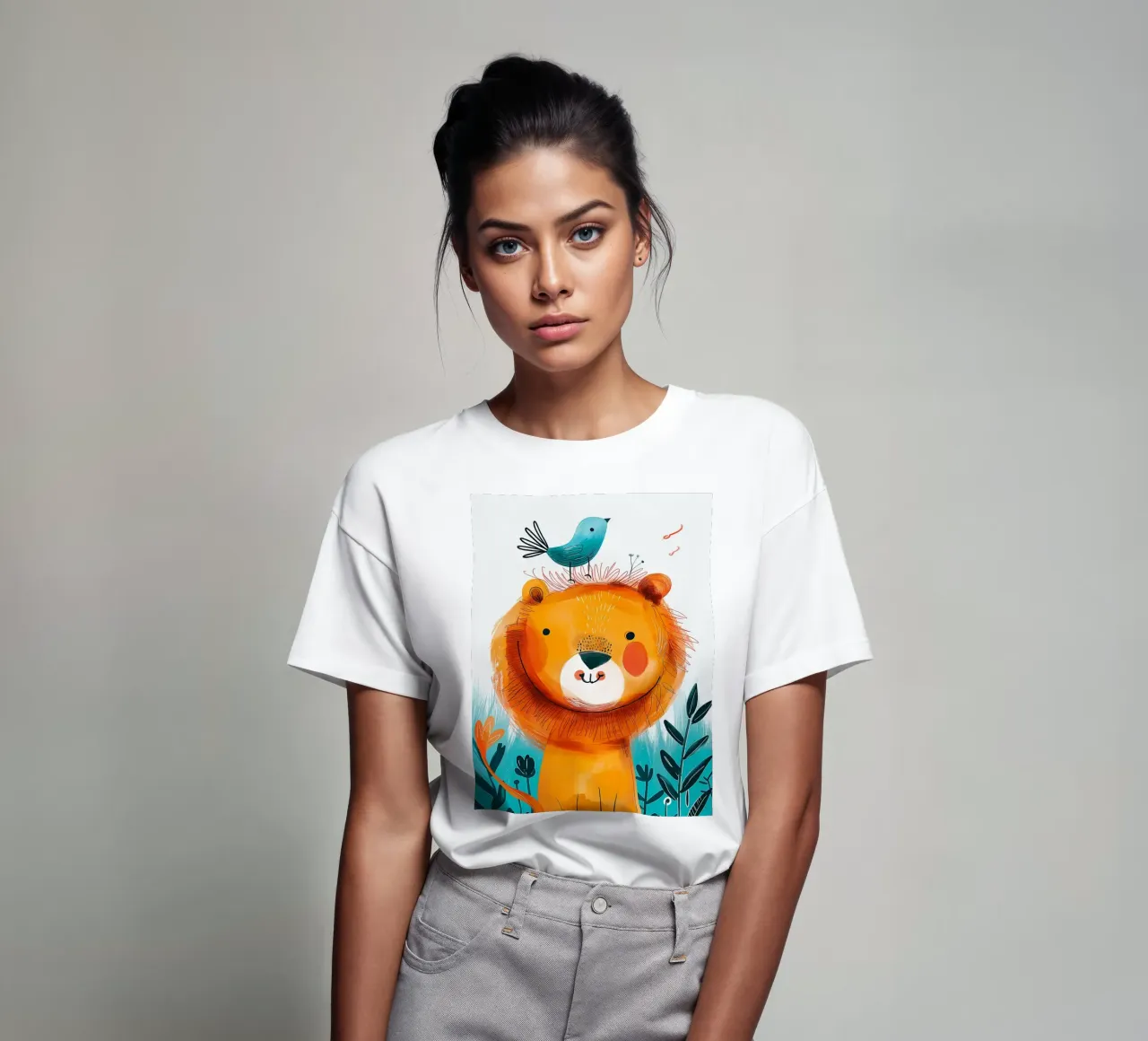 Leone gioioso con uccello t-shirt da Damion Francis