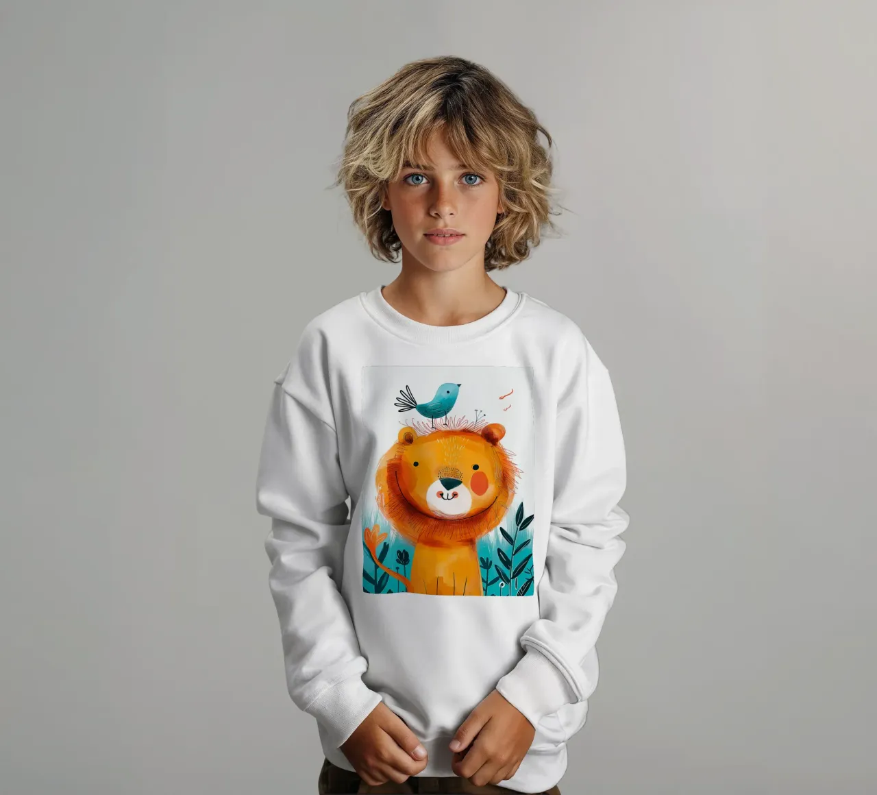 Leone gioioso con uccello felpa bambino da Damion Francis