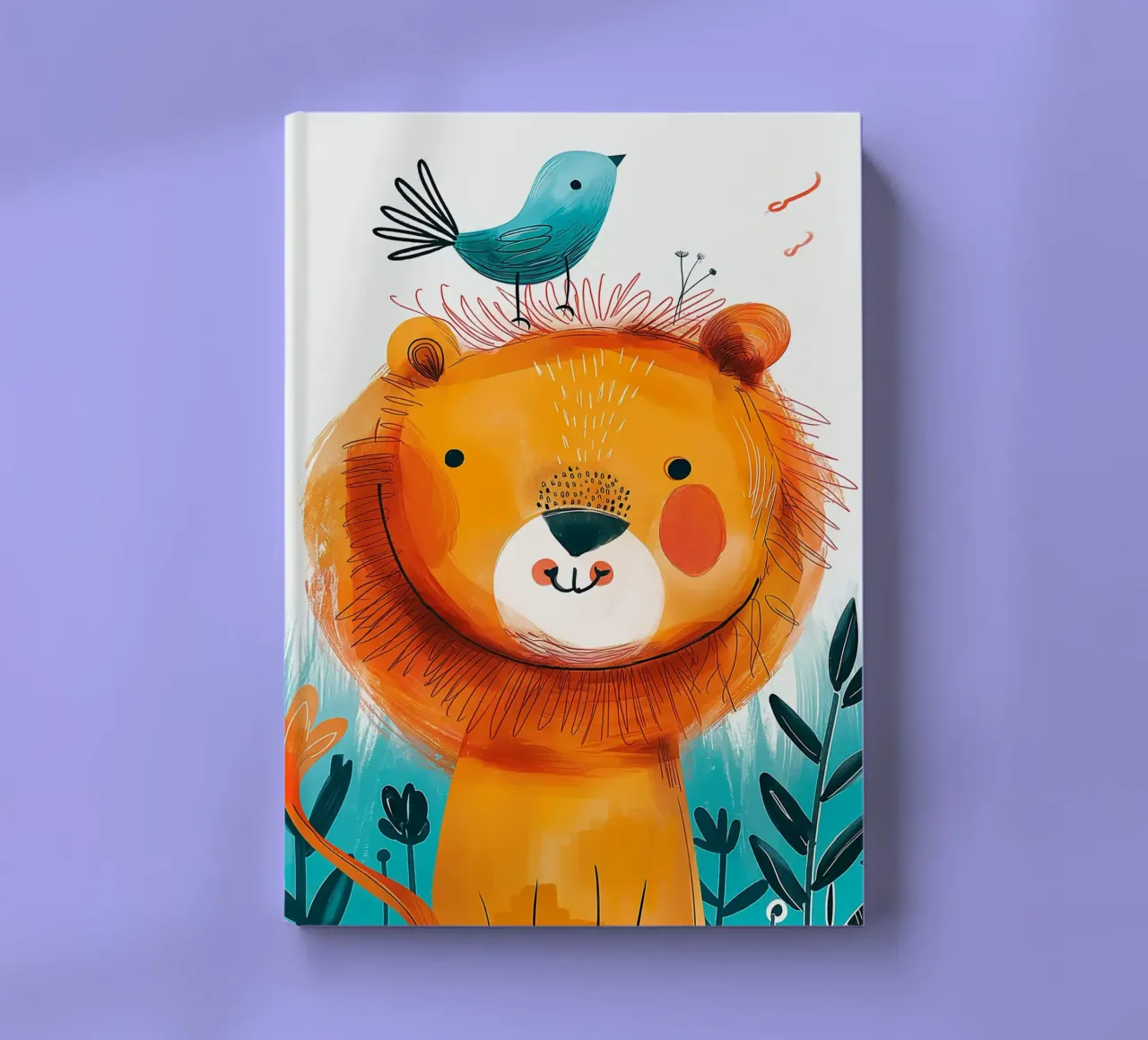 Joyful Lion with a bird notebook by Damion Francis