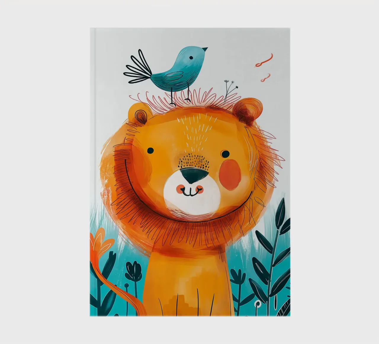 Joyful Lion with a bird notebook by Damion Francis