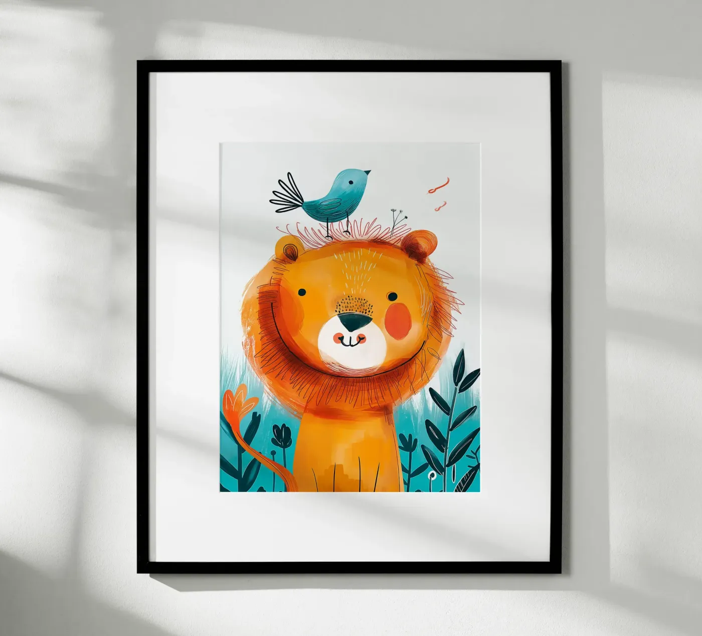 Leone gioioso con uccello poster da Damion Francis