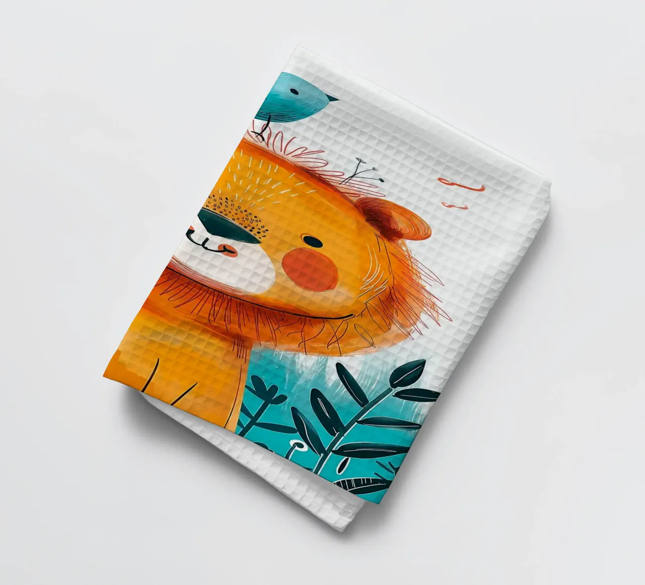 Lion joyeux avec un oiseau torchon de Damion Francis