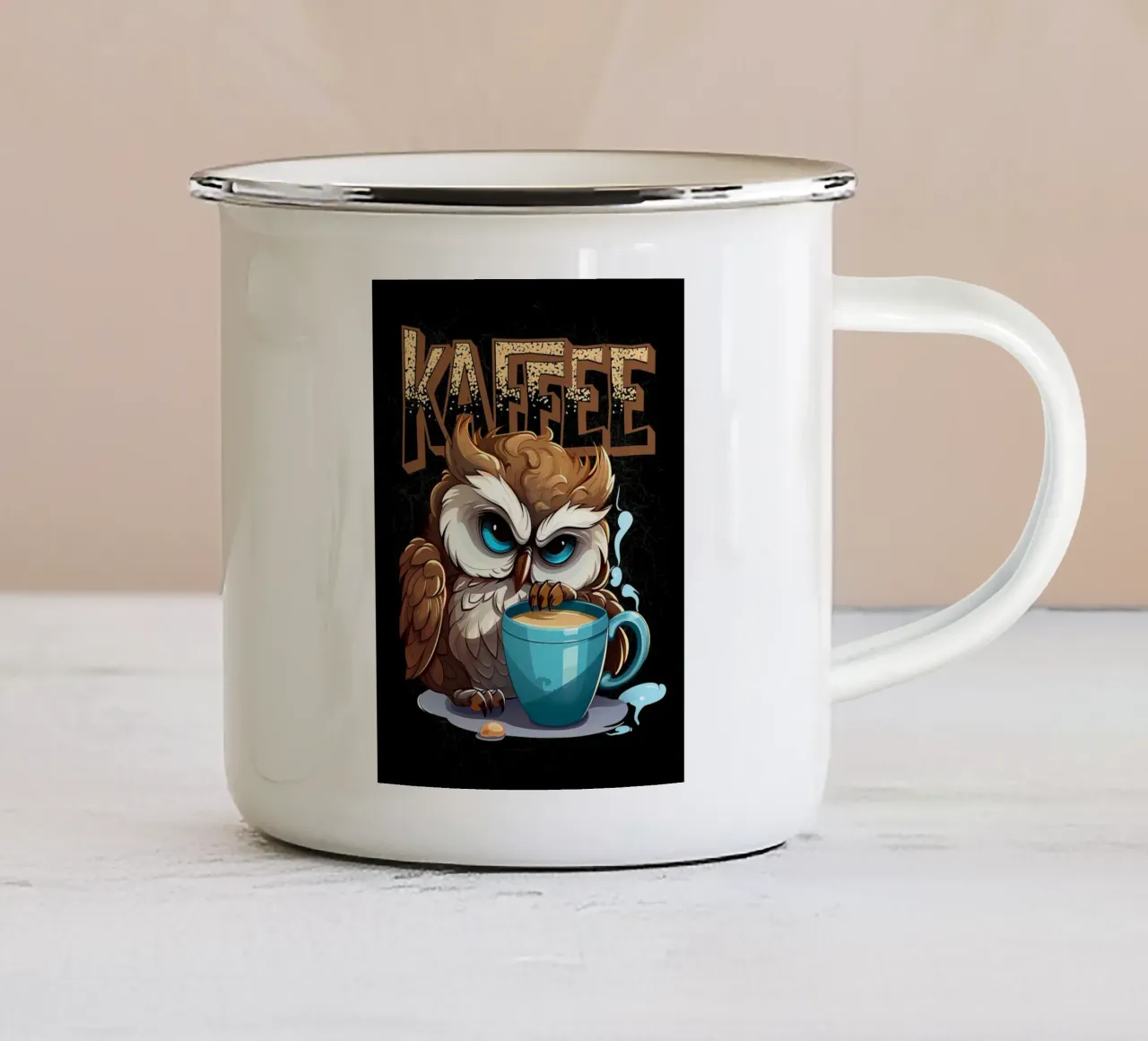 Gufo amante del caffè tazza in smalto da Damion Francis