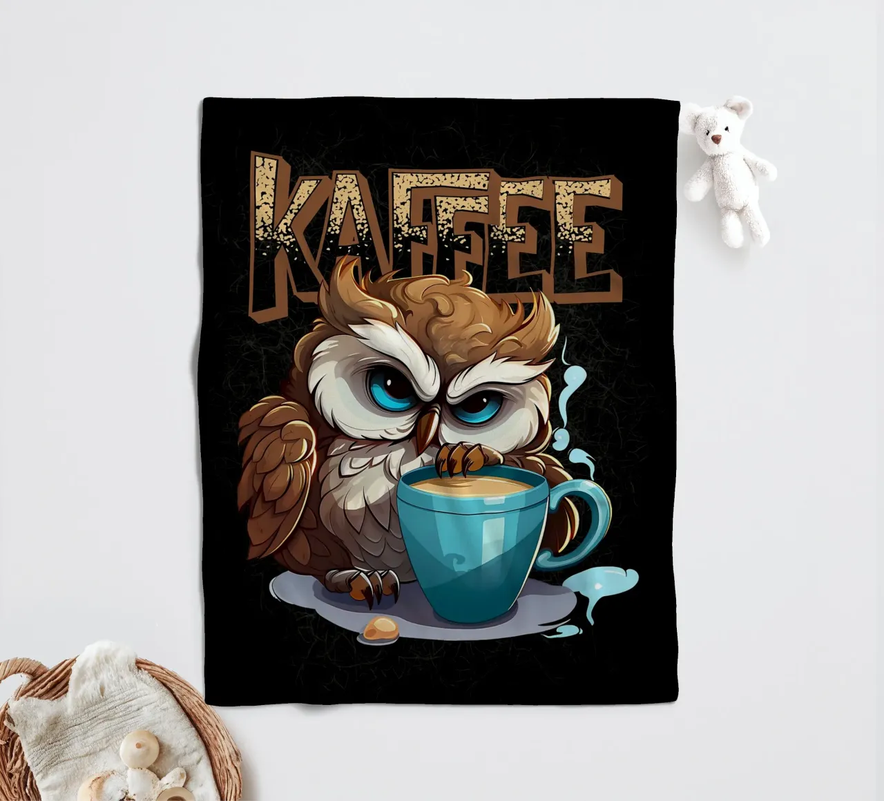 Gufo amante del caffè coperta in pile da Damion Francis