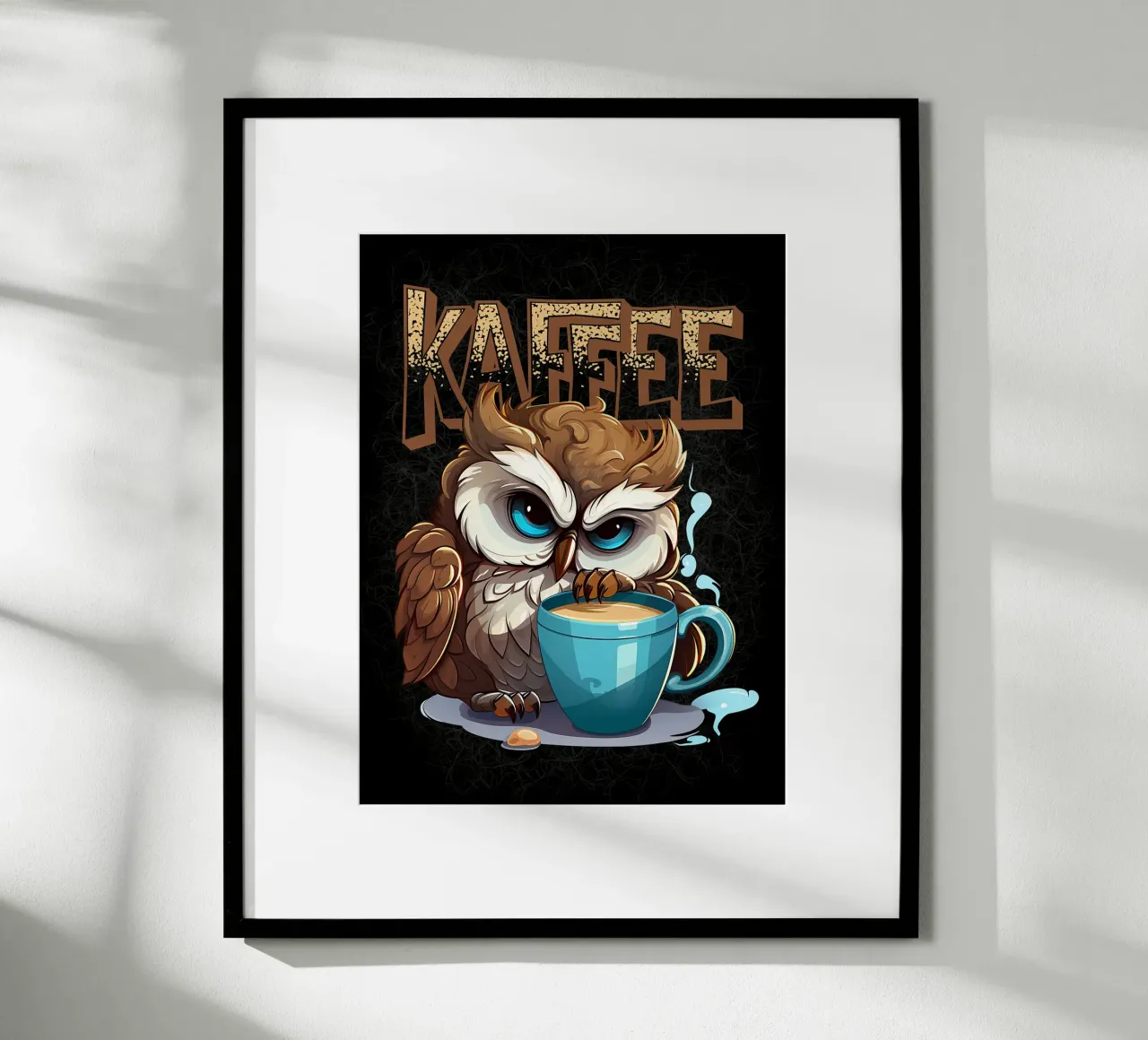 Gufo amante del caffè carta hahnemühle da Damion Francis