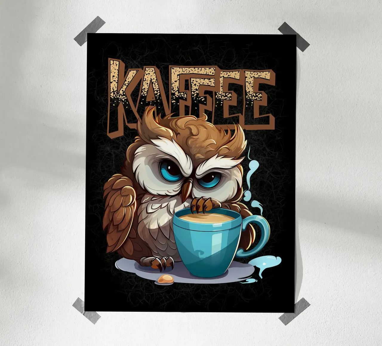 Gufo amante del caffè carta hahnemühle da Damion Francis