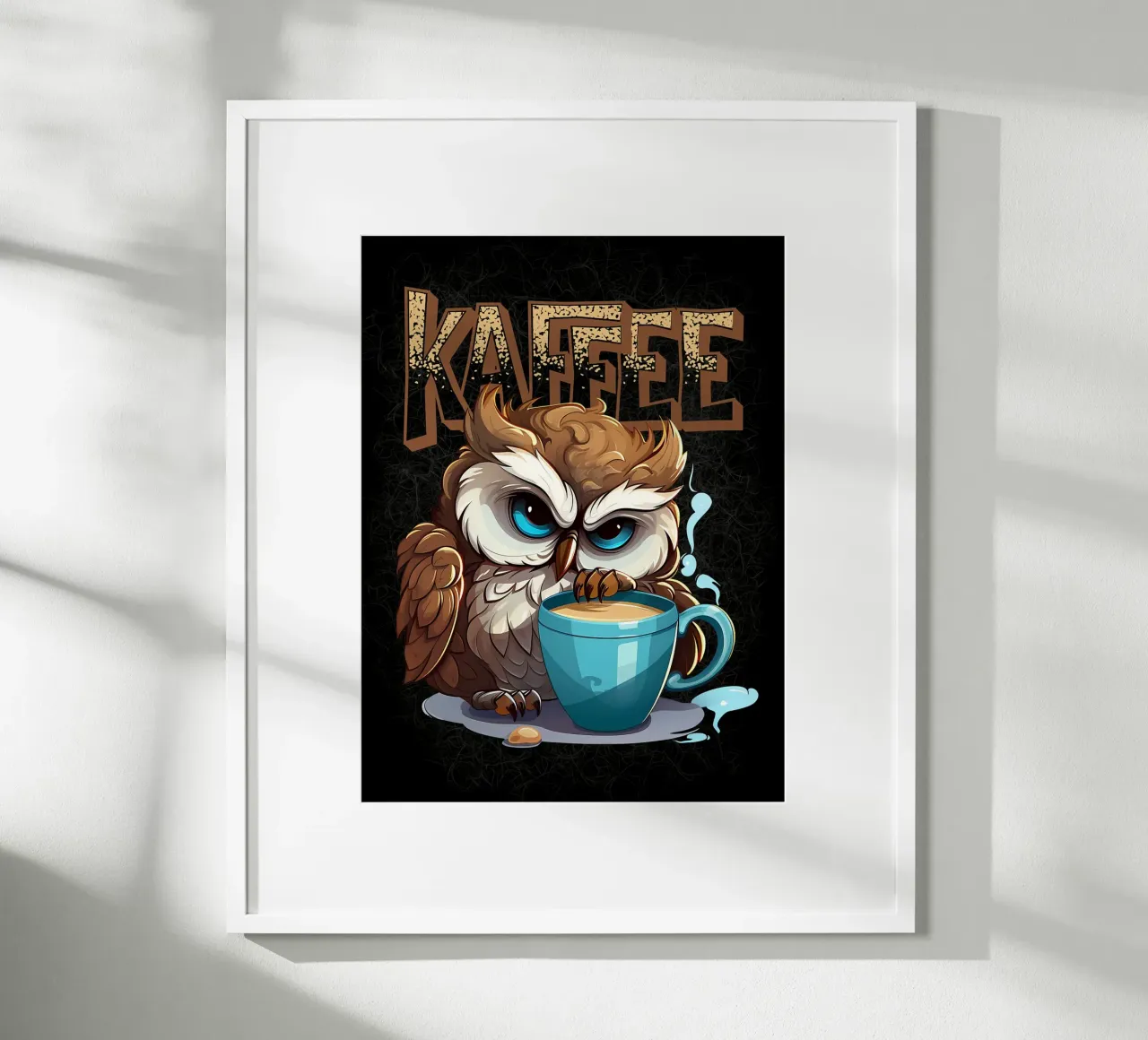 Gufo amante del caffè carta hahnemühle da Damion Francis