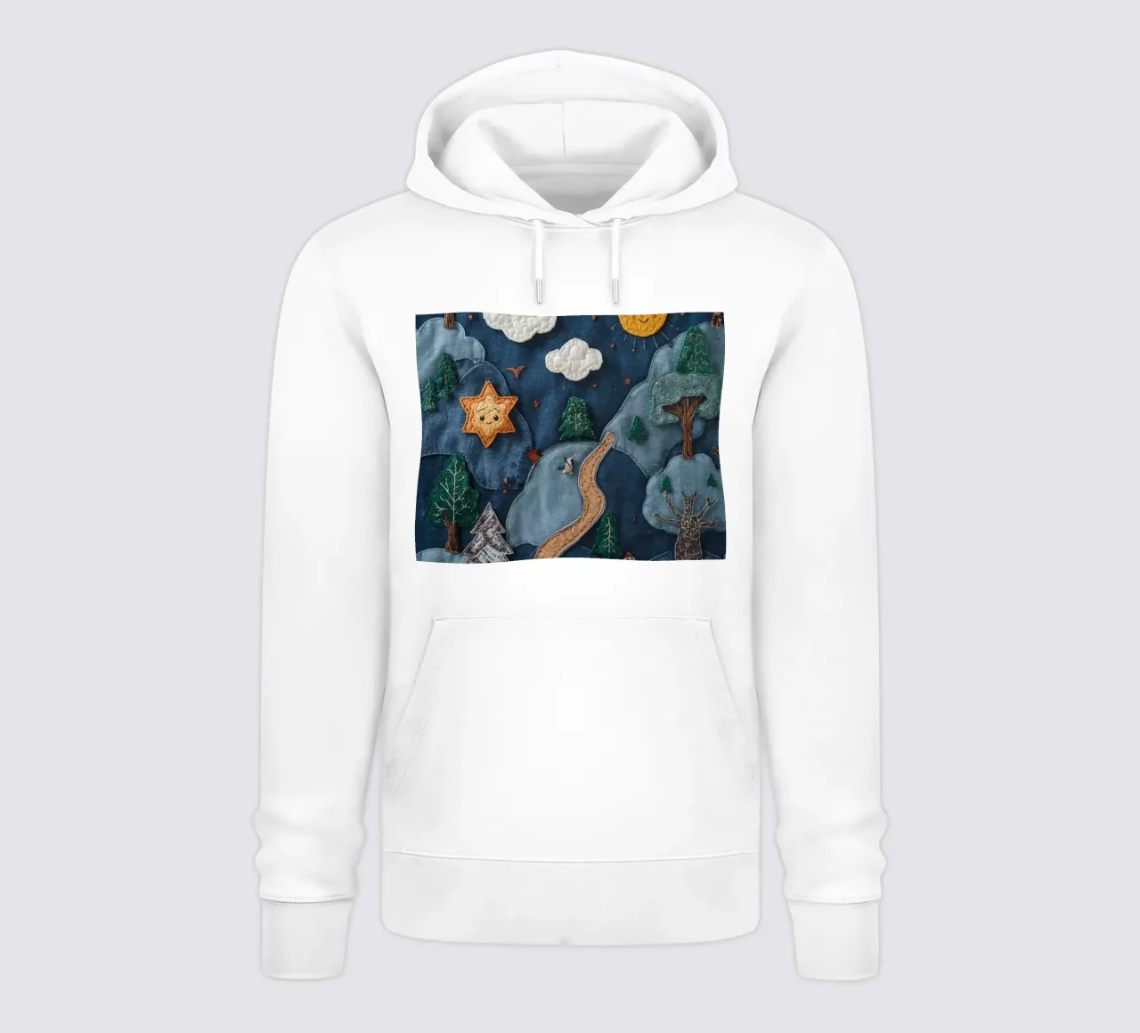 Paesaggio in collage di stoffa con elementi celesti e animali felpa con cappuccio da DesignDoodle