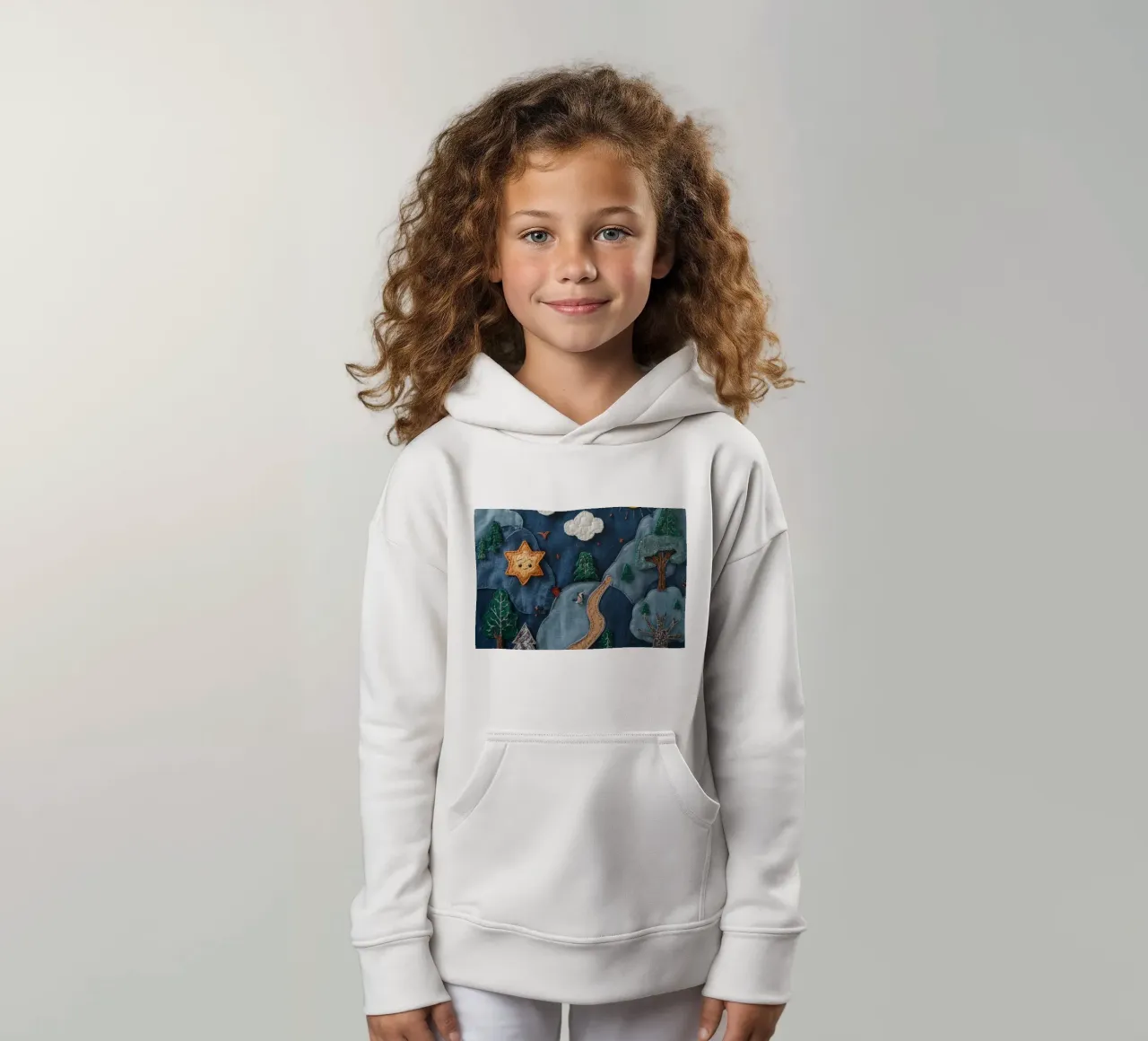 Paesaggio in collage di stoffa con elementi celesti e animali felpa bambino con cappuccio da DesignDoodle