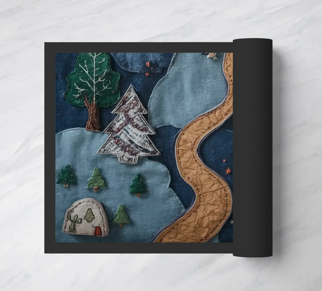 Paesaggio in collage di stoffa con elementi celesti e animali zerbino da DesignDoodle