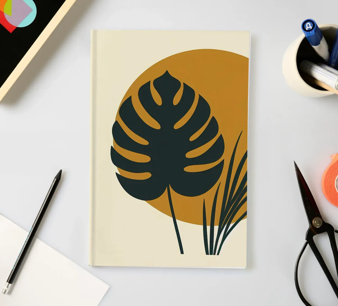 Minimalist Modern Boho Monstera Leaf Abstract notebook by Bloom And Brush