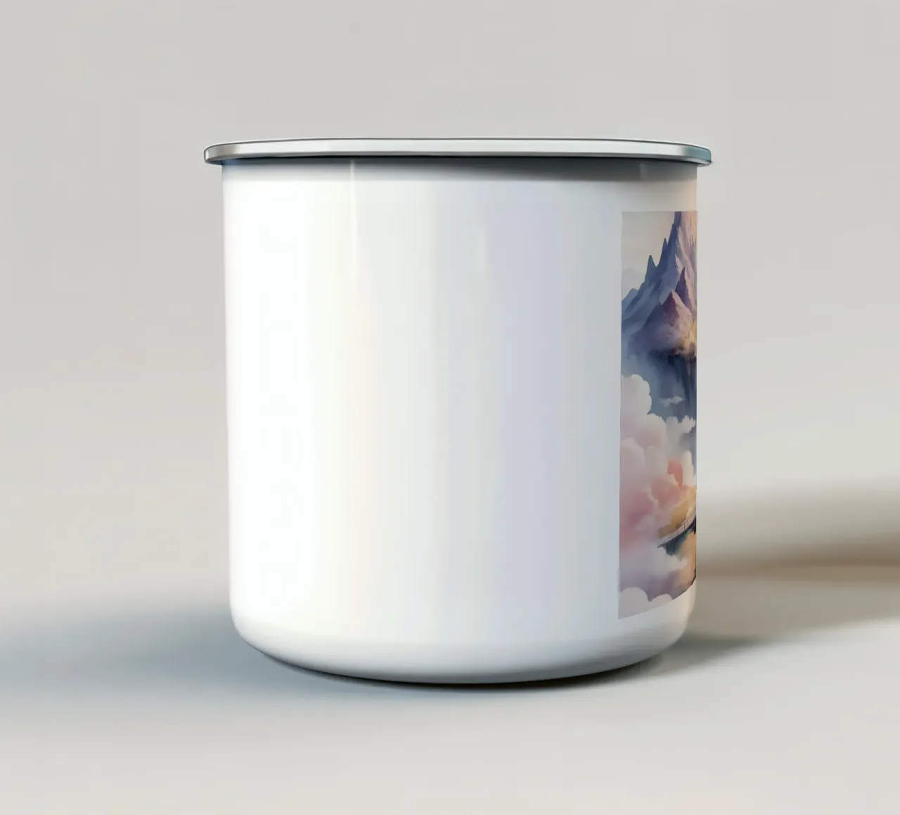 Paesaggio montano di fantasia con ponti tazza in smalto da DesignDoodle