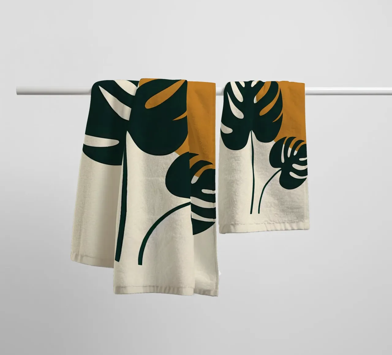 Minimalist Modern Boho Monstera Leaf Abstract towel by Bloom And Brush