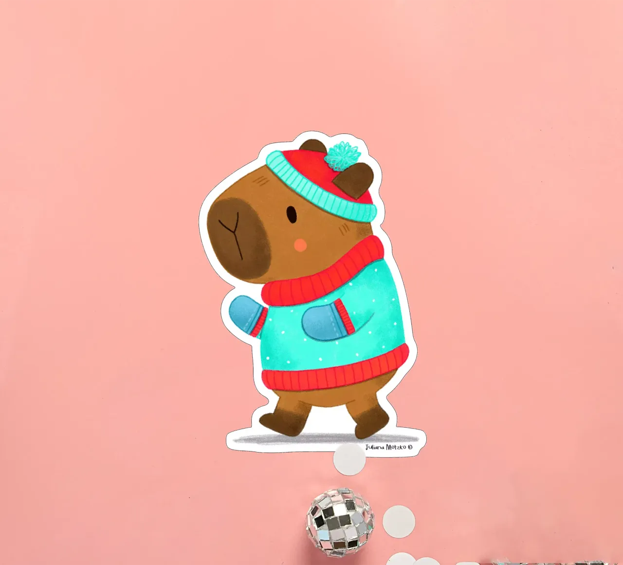 Capybara - Moda de invierno pegatina de julianamotzko