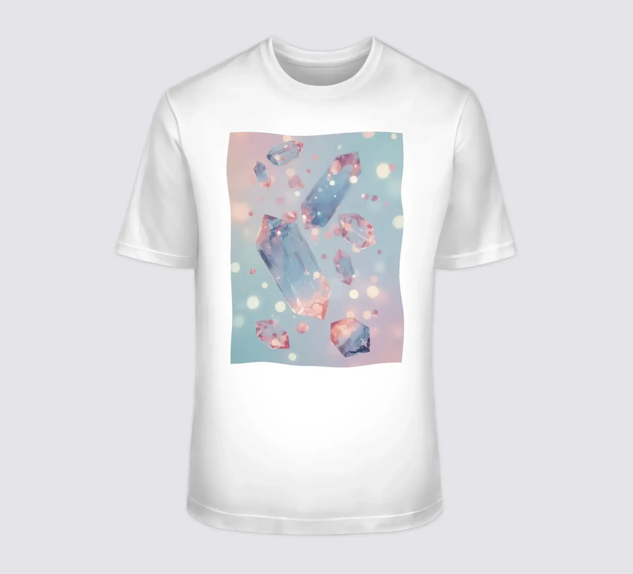 Floating crystals with bokeh background t-shirt by DesignDoodle