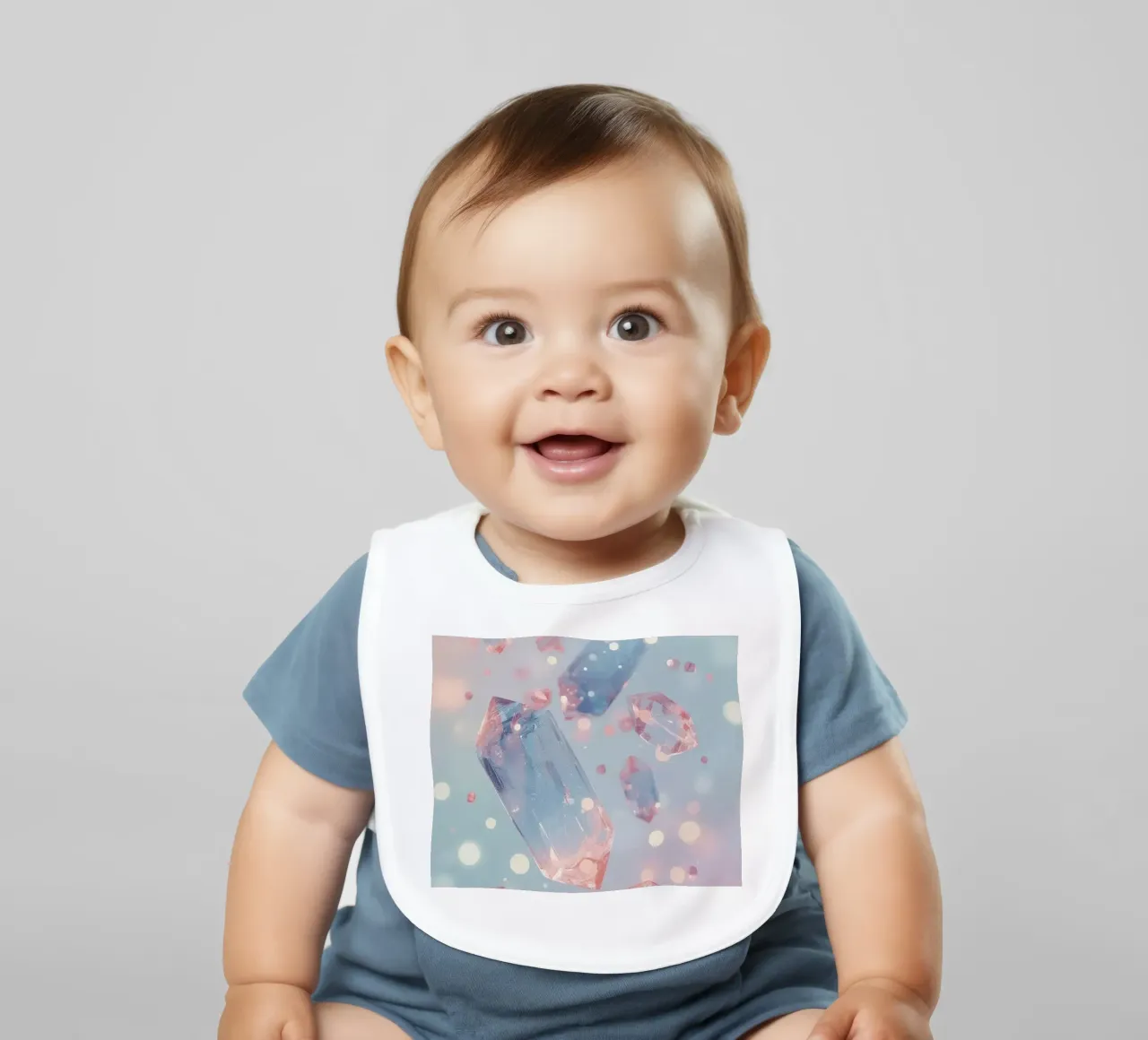 Floating crystals with bokeh background baby bib by DesignDoodle