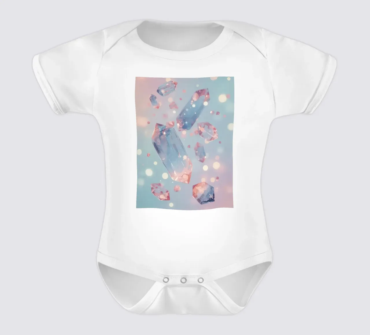 Floating crystals with bokeh background short-sleeve baby romper by DesignDoodle