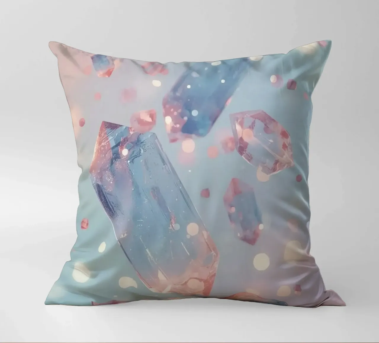 Floating crystals with bokeh background decorative cushion by DesignDoodle