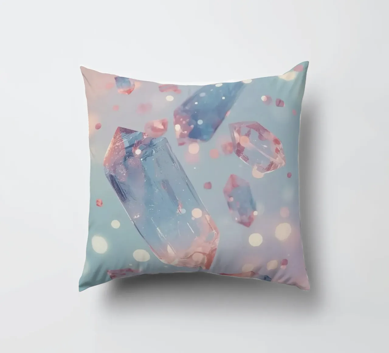 Floating crystals with bokeh background decorative cushion by DesignDoodle