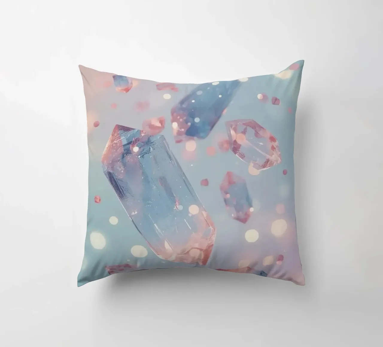 Floating crystals with bokeh background decorative cushion by DesignDoodle