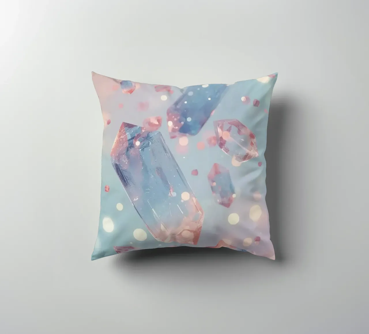 Floating crystals with bokeh background decorative cushion by DesignDoodle