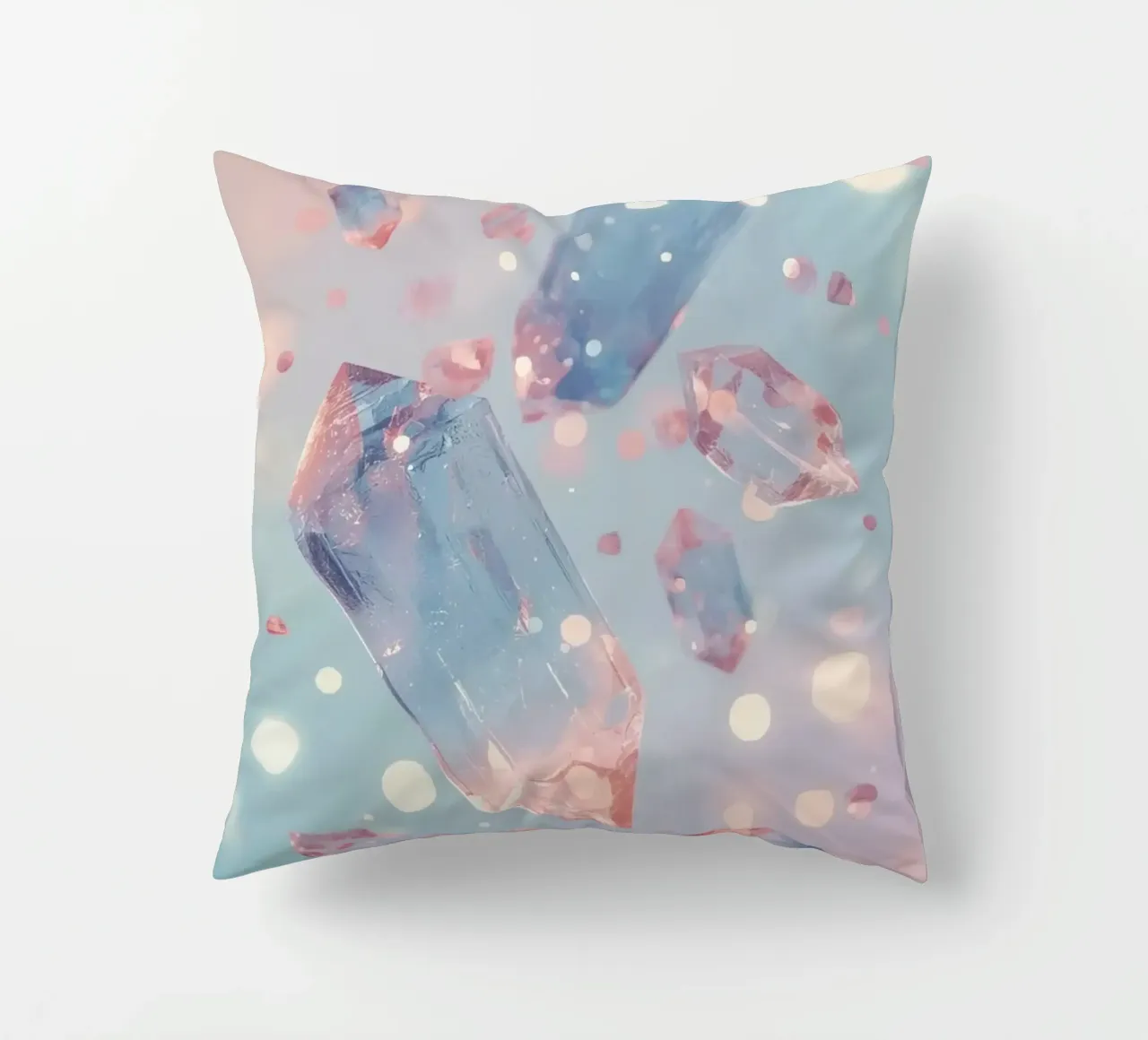Floating crystals with bokeh background decorative cushion by DesignDoodle