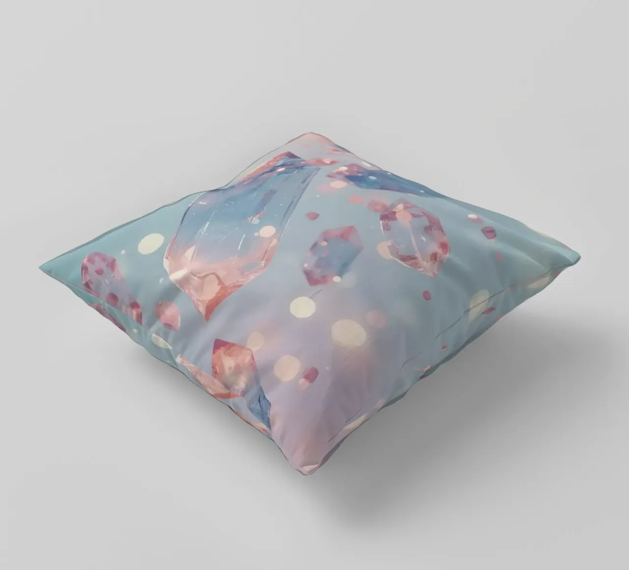Floating crystals with bokeh background decorative cushion by DesignDoodle