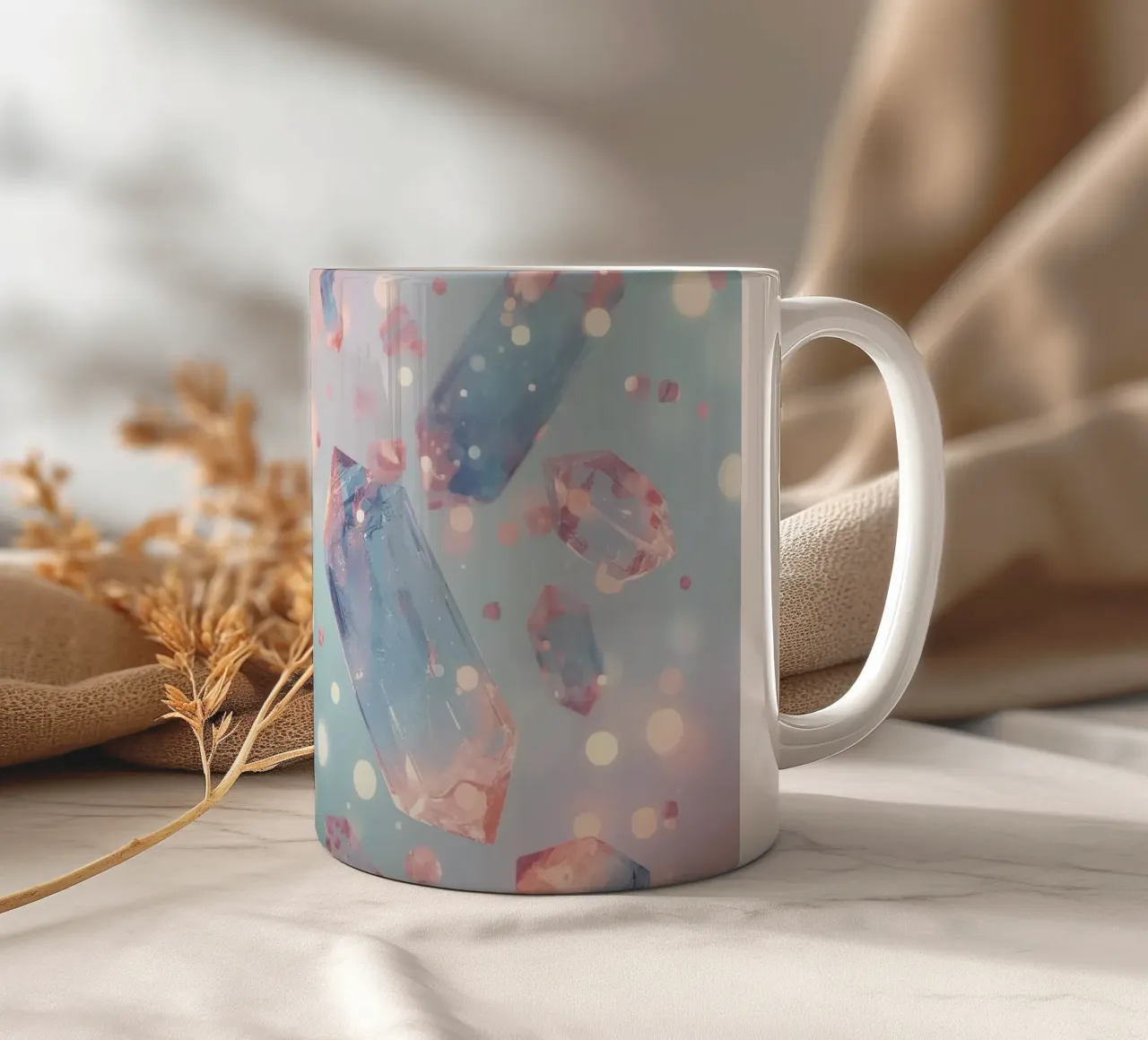 Cristalli galleggianti con sfondo bokeh tazza in ceramica da DesignDoodle