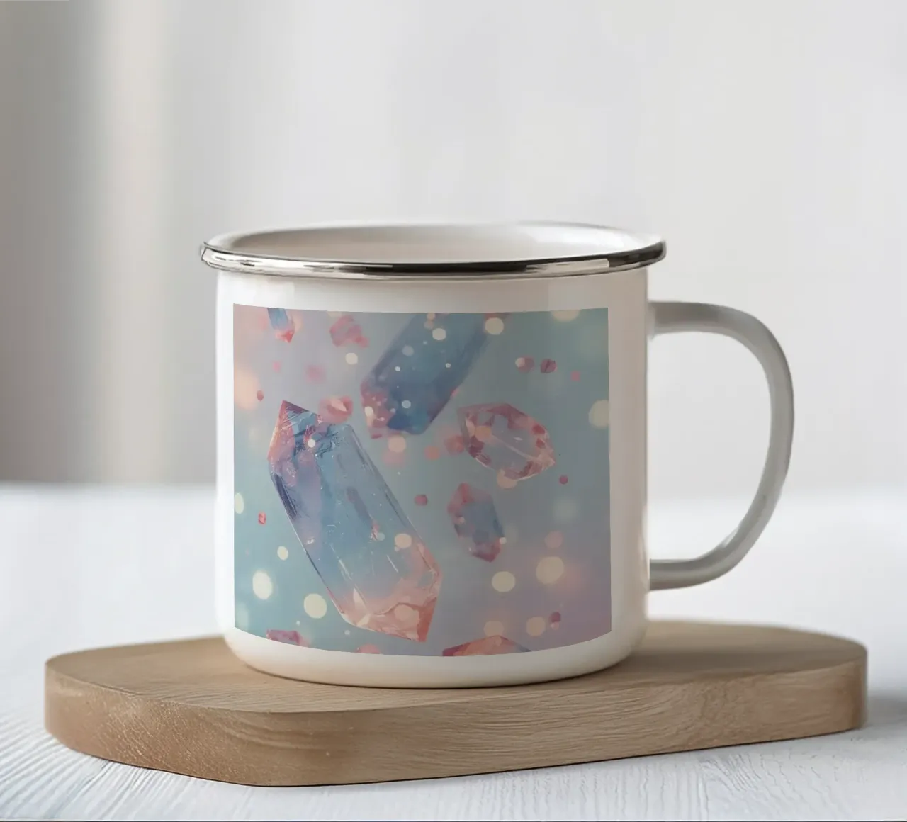 Drijvende kristallen met bokeh achtergrond emaille mok van DesignDoodle