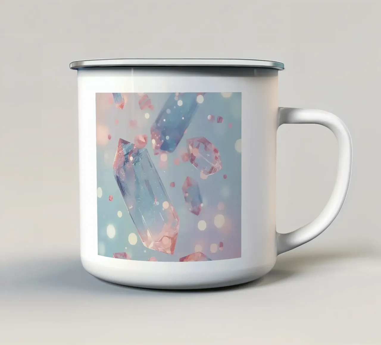Drijvende kristallen met bokeh achtergrond emaille mok van DesignDoodle