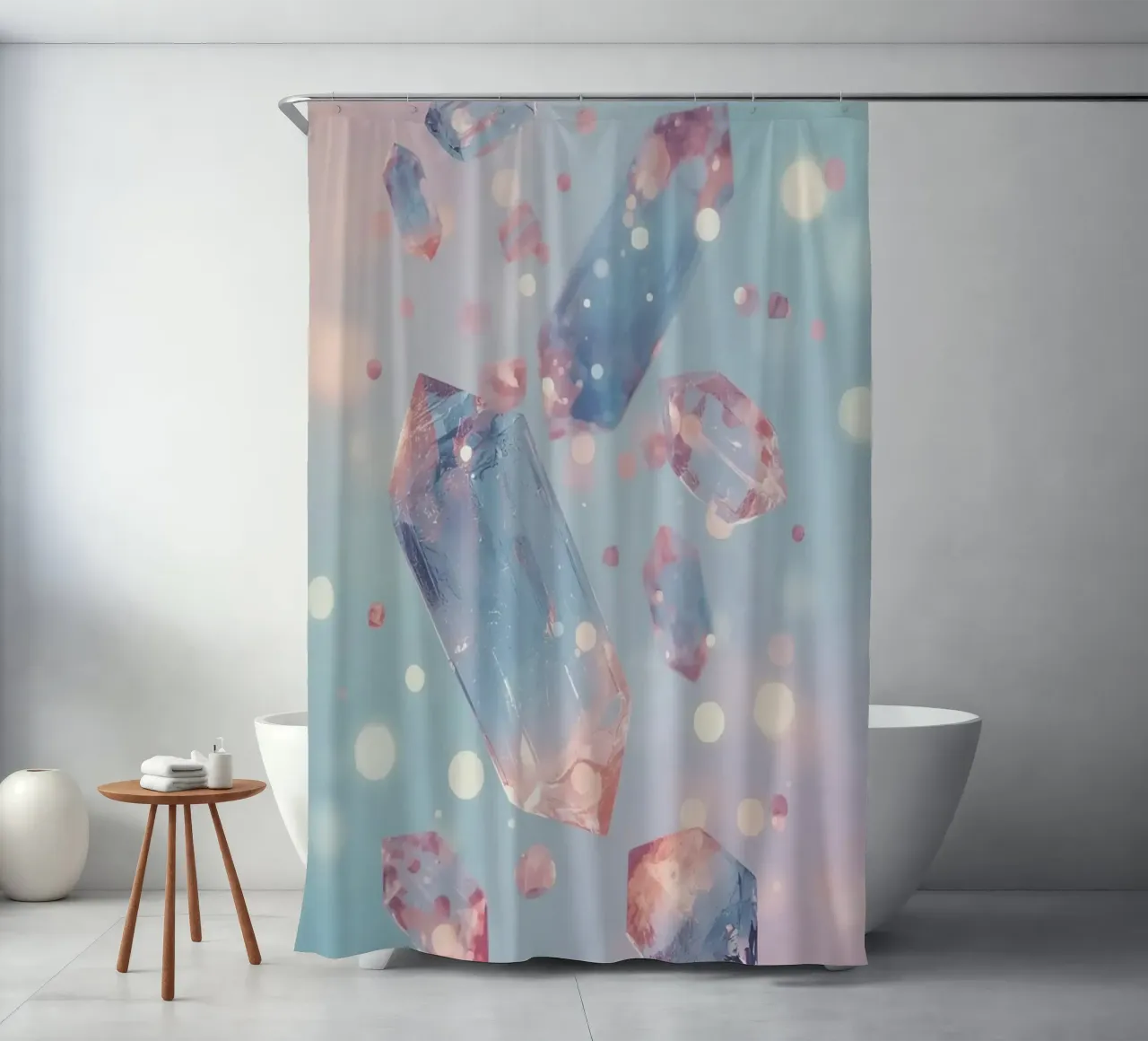 Floating crystals with bokeh background shower curtain by DesignDoodle