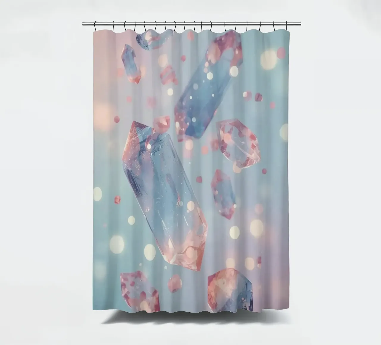 Floating crystals with bokeh background shower curtain by DesignDoodle